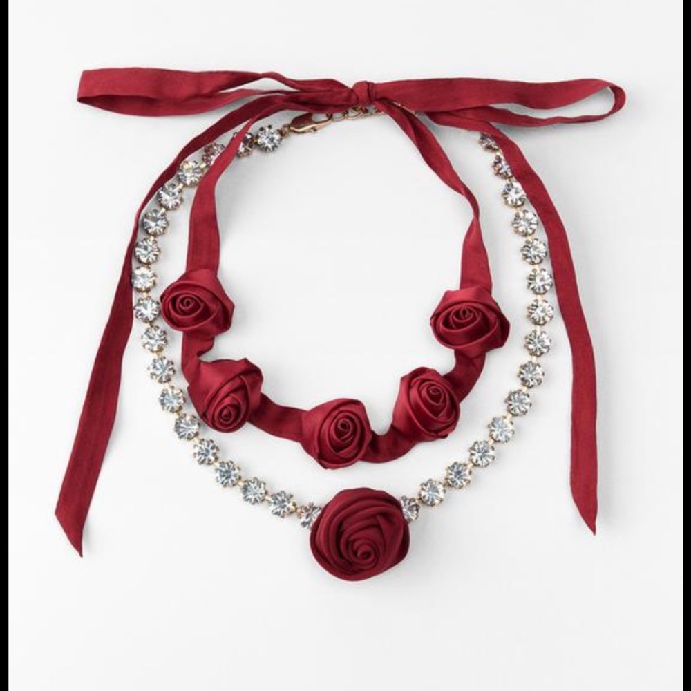 Zara pack of 2 jeweled satin roses necklaces